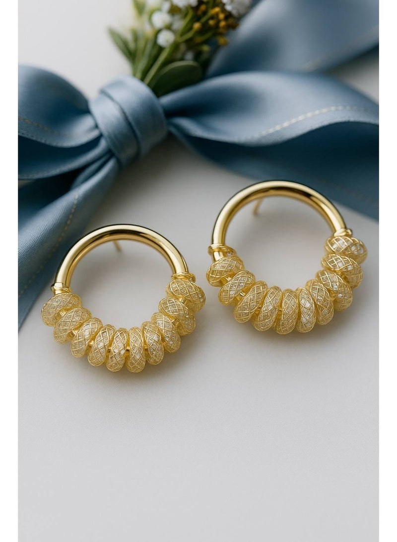 3Diamonds Gold Plated Hoop Earrings for Women | Textured Coiled Design, Elegant Style - Image 3